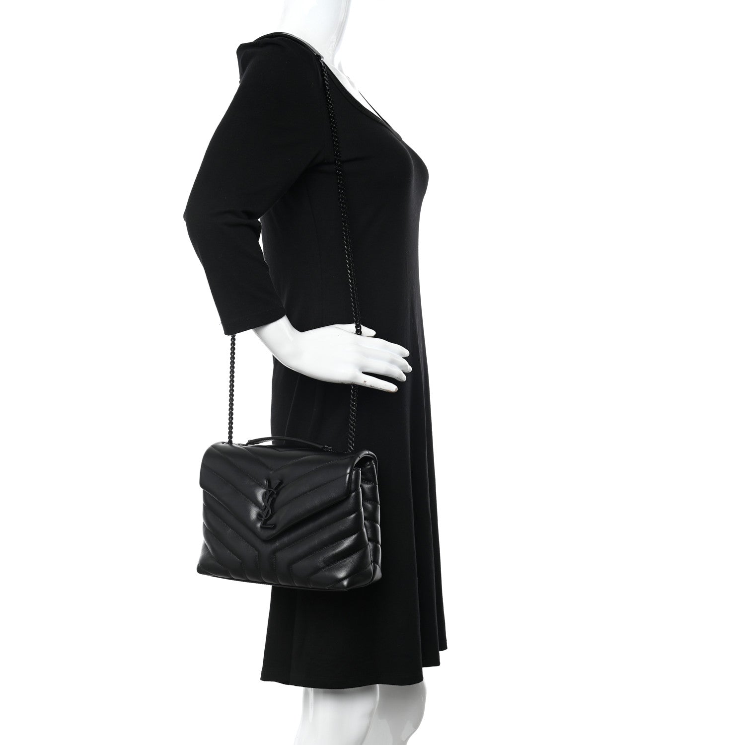Saint Laurent Calfskin Y Quilted Monogram Monochrome Small Loulou Chain Satchel Black 2 of 13