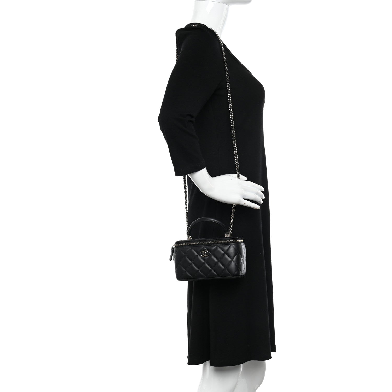 Chanel Lambskin Quilted Small Top Handle Vanity Case With Chain Black 2 of 11