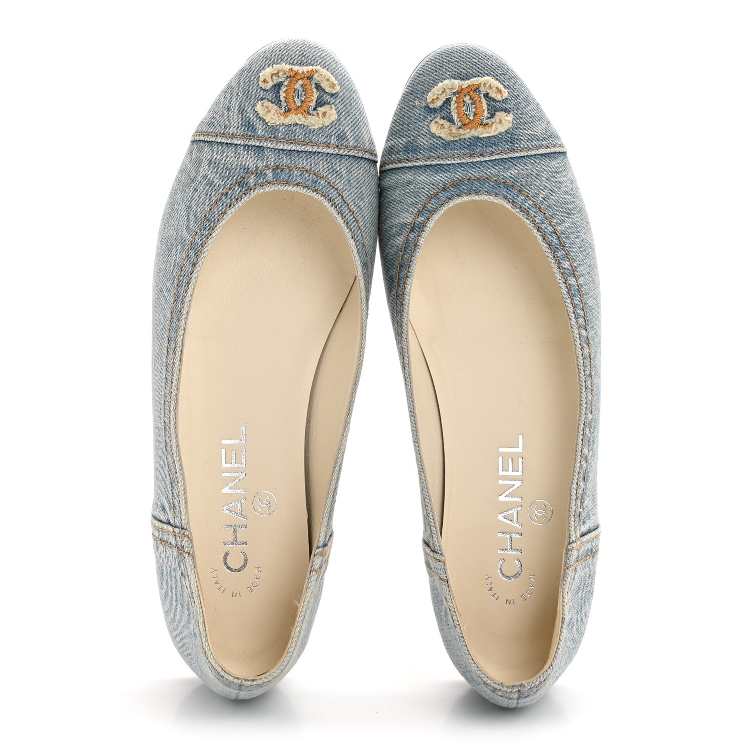 Chanel Denim CC Cap Toe Ballerina Flats 37.5 Light Blue 2 of 10