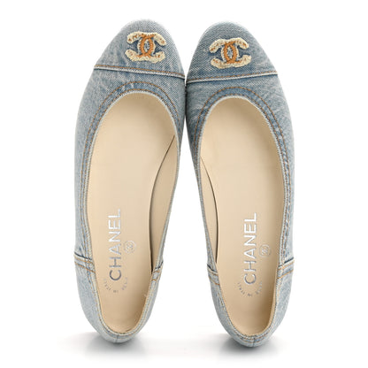 Chanel Denim CC Cap Toe Ballerina Flats 37.5 Light Blue 2 of 10
