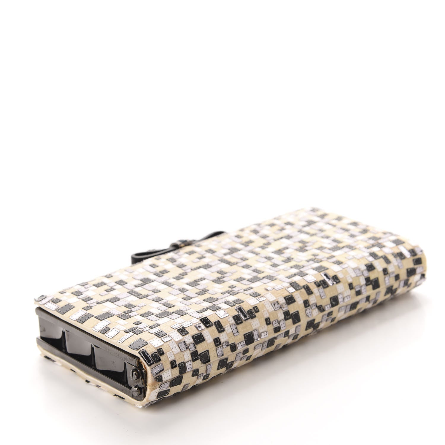Christian Louboutin Satin Sequins Mosaique Cleo Clutch Black White 3 of 14