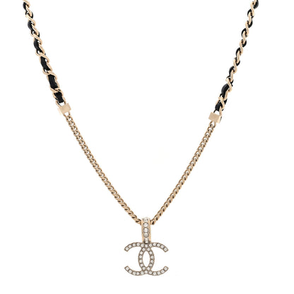 Chanel Lambskin Crystal CC Chain Pendant Necklace Black Gold 1 of 5