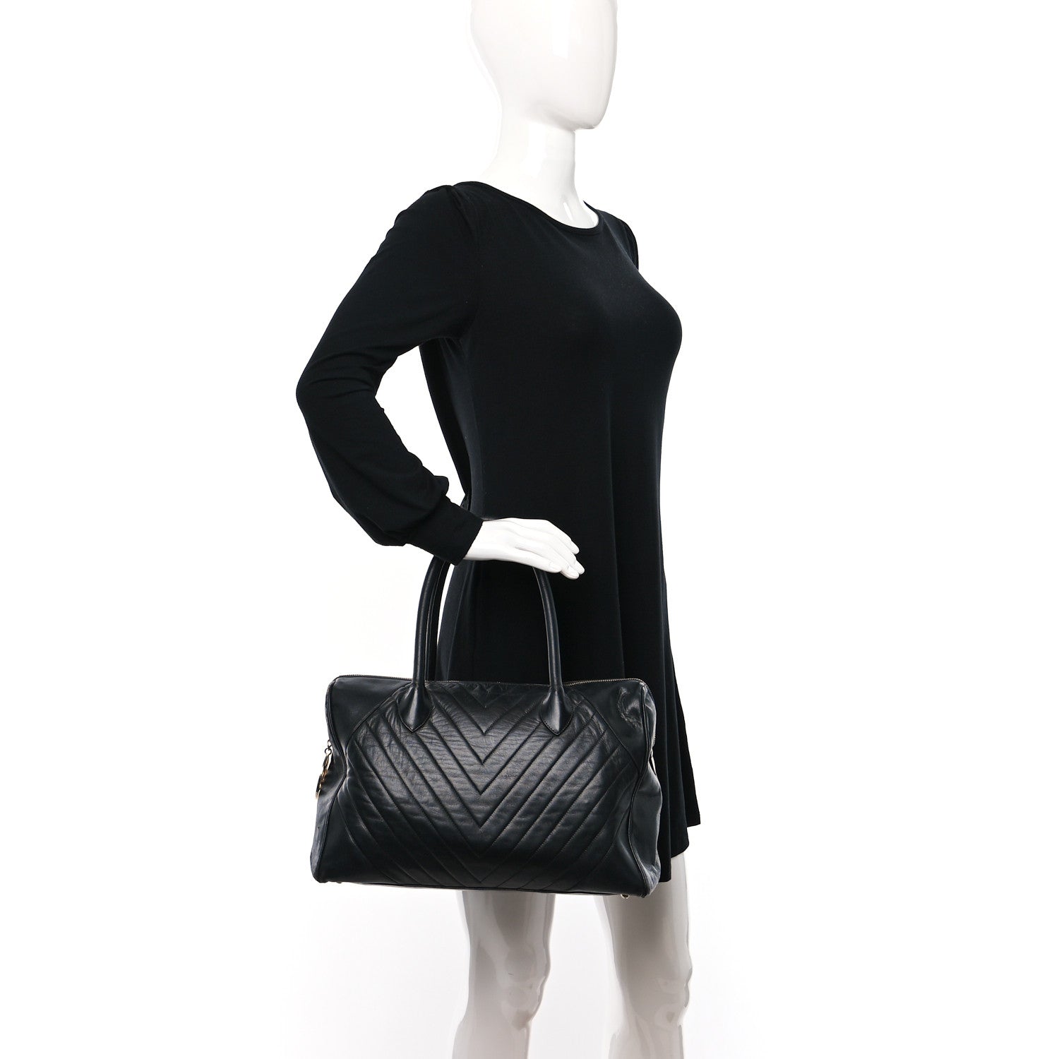 Chanel Lambskin Chevron Boston Black 2 of 12
