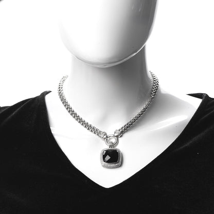 David Yurman Sterling Silver Diamond Black Onyx 19mm Albion Double Wheat Chain Pendant Necklace 2 of 7