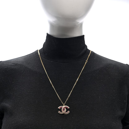 Chanel Metal Enamel Pearl CC Chain Necklace Pendant Gold Pink 2 of 5