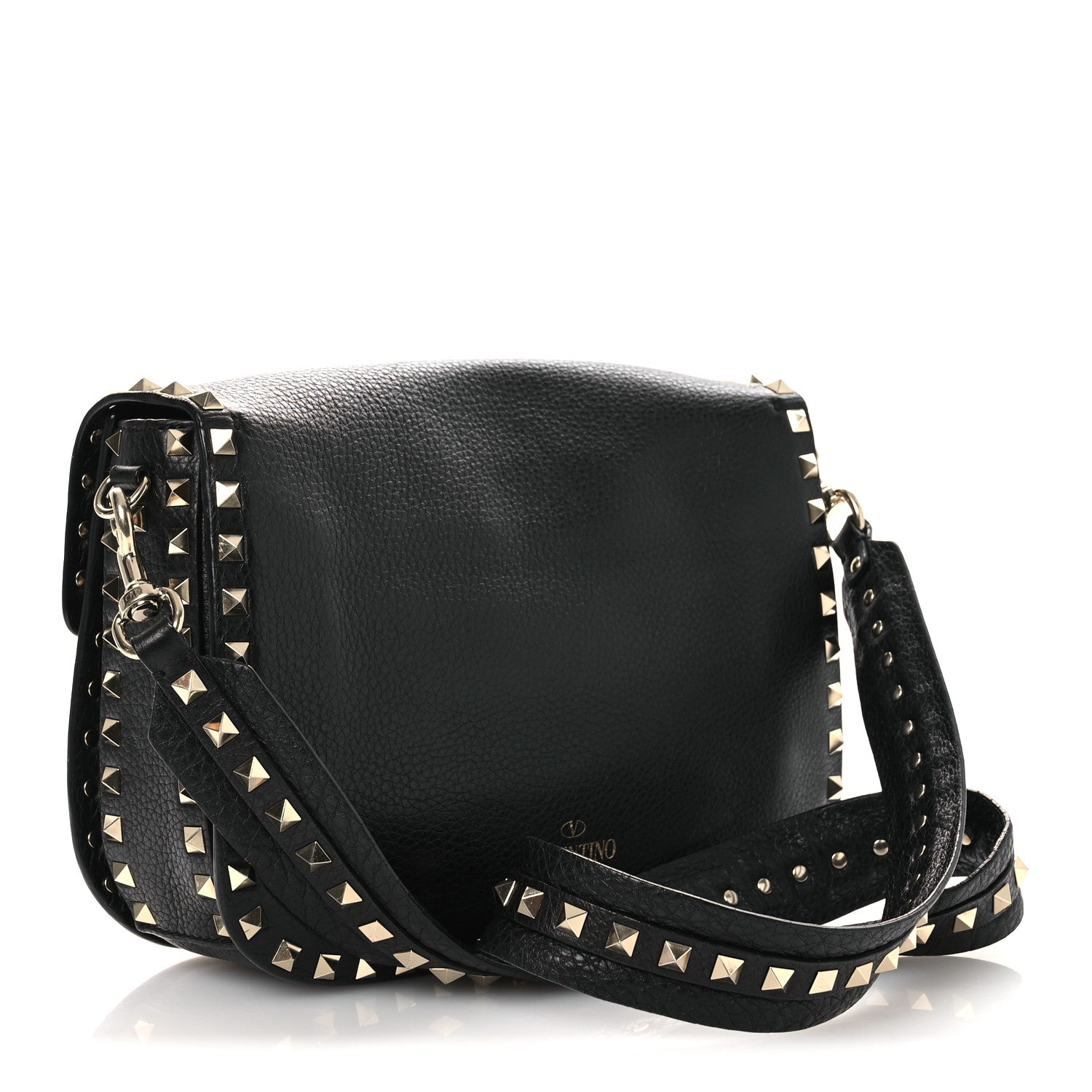 Valentino Garavani Pebbled Calfskin Medium Rockstud Flap Saddle Bag Black 3 of 15