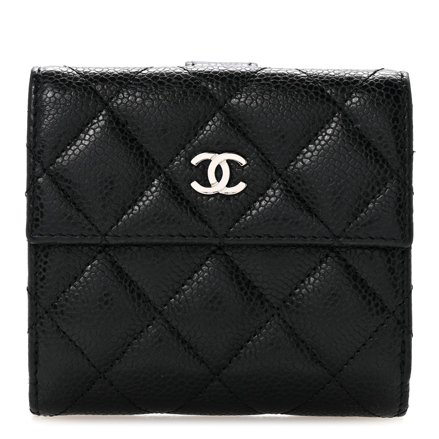 Caviar Quilted Compact French Flap Wallet Black