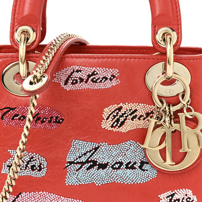 Christian Dior Calfskin Beaded Mini Lady Dior Rouge Multicolor 7 of 9