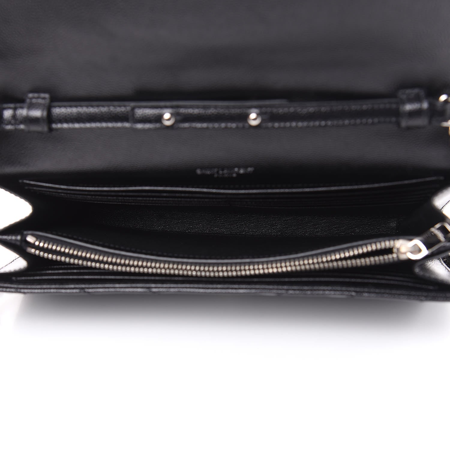 Saint Laurent Grain De Poudre Matelasse Chevron Monogram Chain Wallet Black 5 of 9