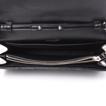 Saint Laurent Grain De Poudre Matelasse Chevron Monogram Chain Wallet Black 5 of 9