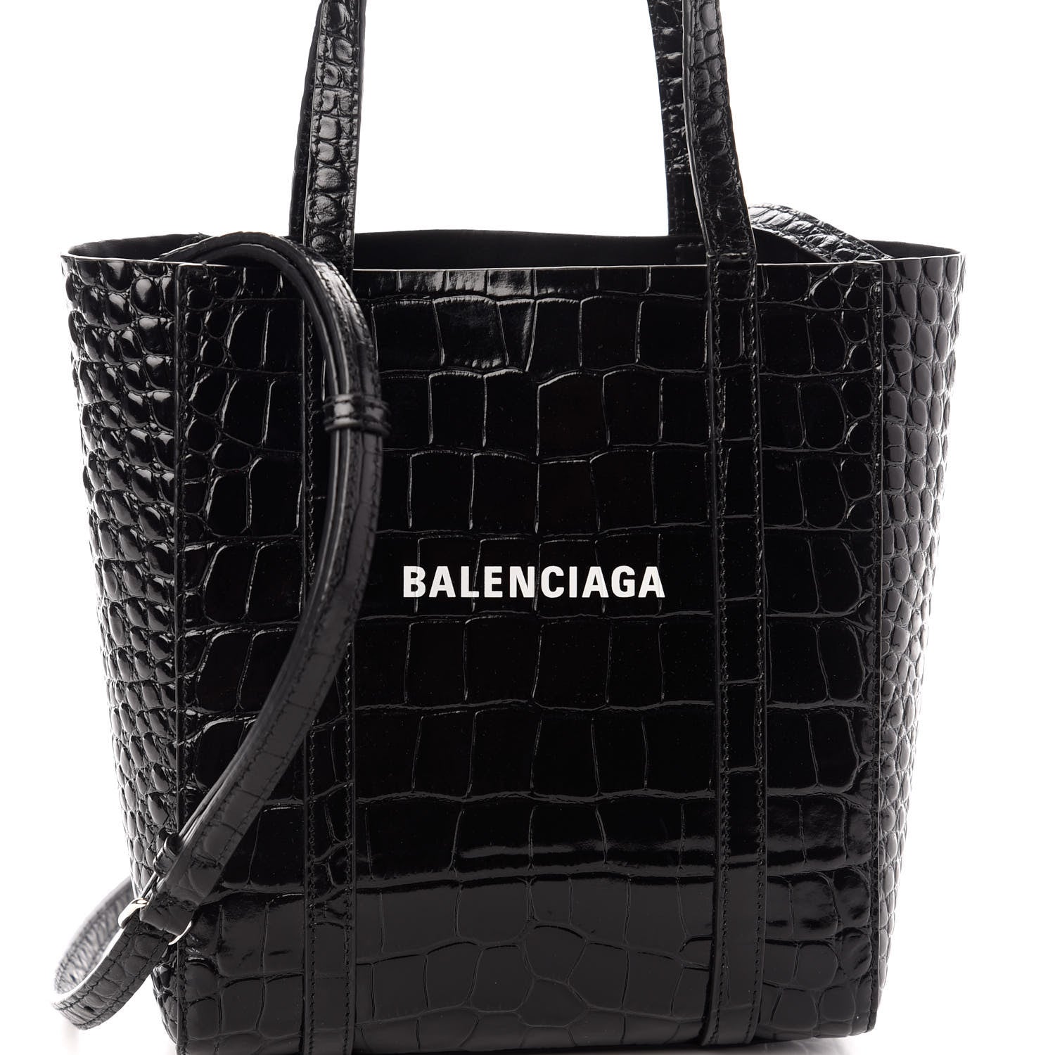 Balenciaga Crocodile Embossed Calfskin Small Everyday Tote Black 7 of 9