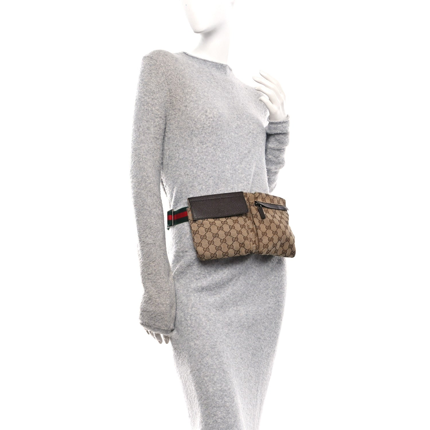 Gucci GG Monogram Web Double Pocket Belt Bag Dark Brown 2 of 10