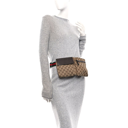 Gucci GG Monogram Web Double Pocket Belt Bag Dark Brown 2 of 10