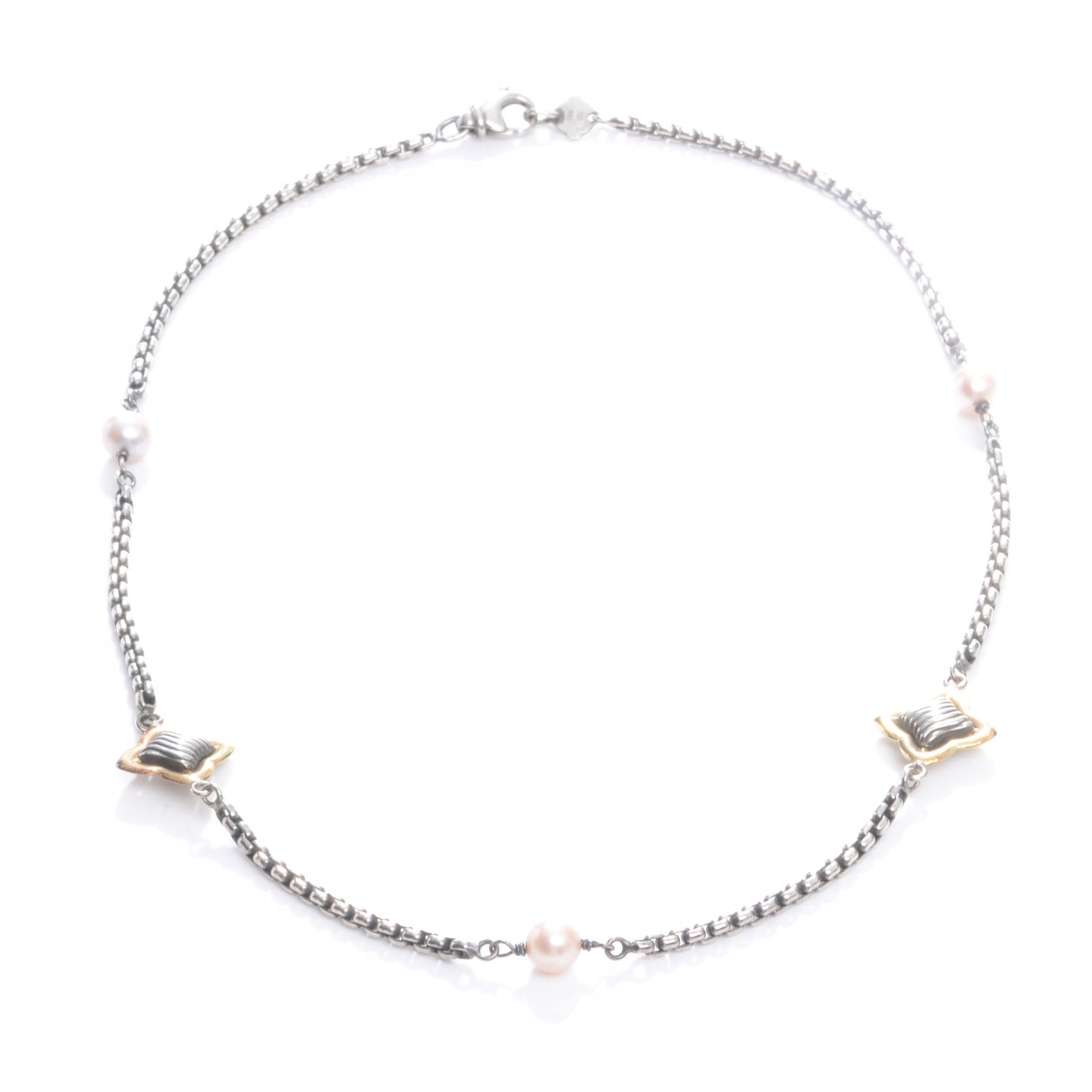 Pearl Sterling Silver and 18k Gold Quatrefoil Necklace