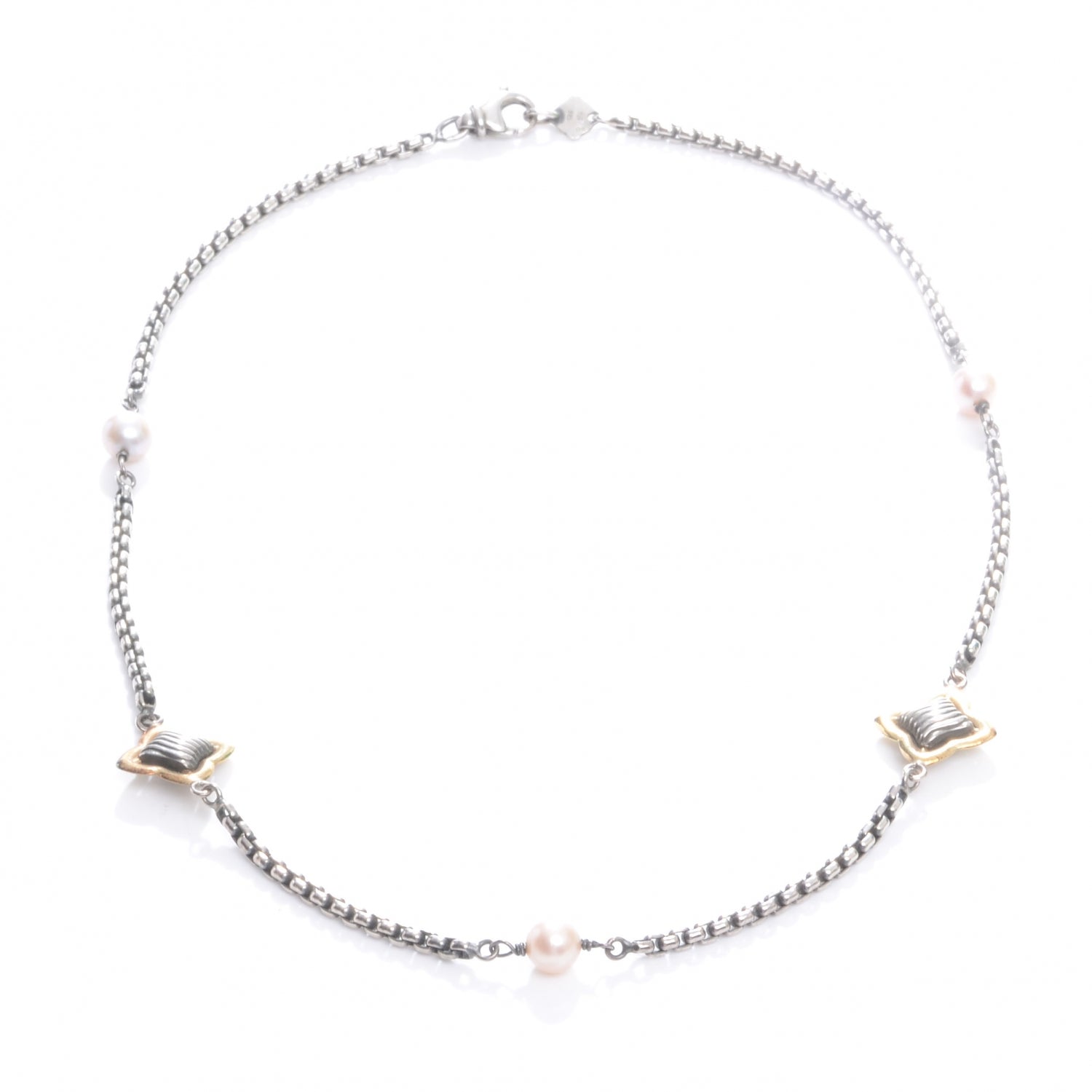 David Yurman Pearl Sterling Silver and 18k Gold Quatrefoil Necklace 3 of 5