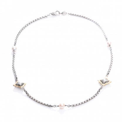 David Yurman Pearl Sterling Silver and 18k Gold Quatrefoil Necklace 3 of 5