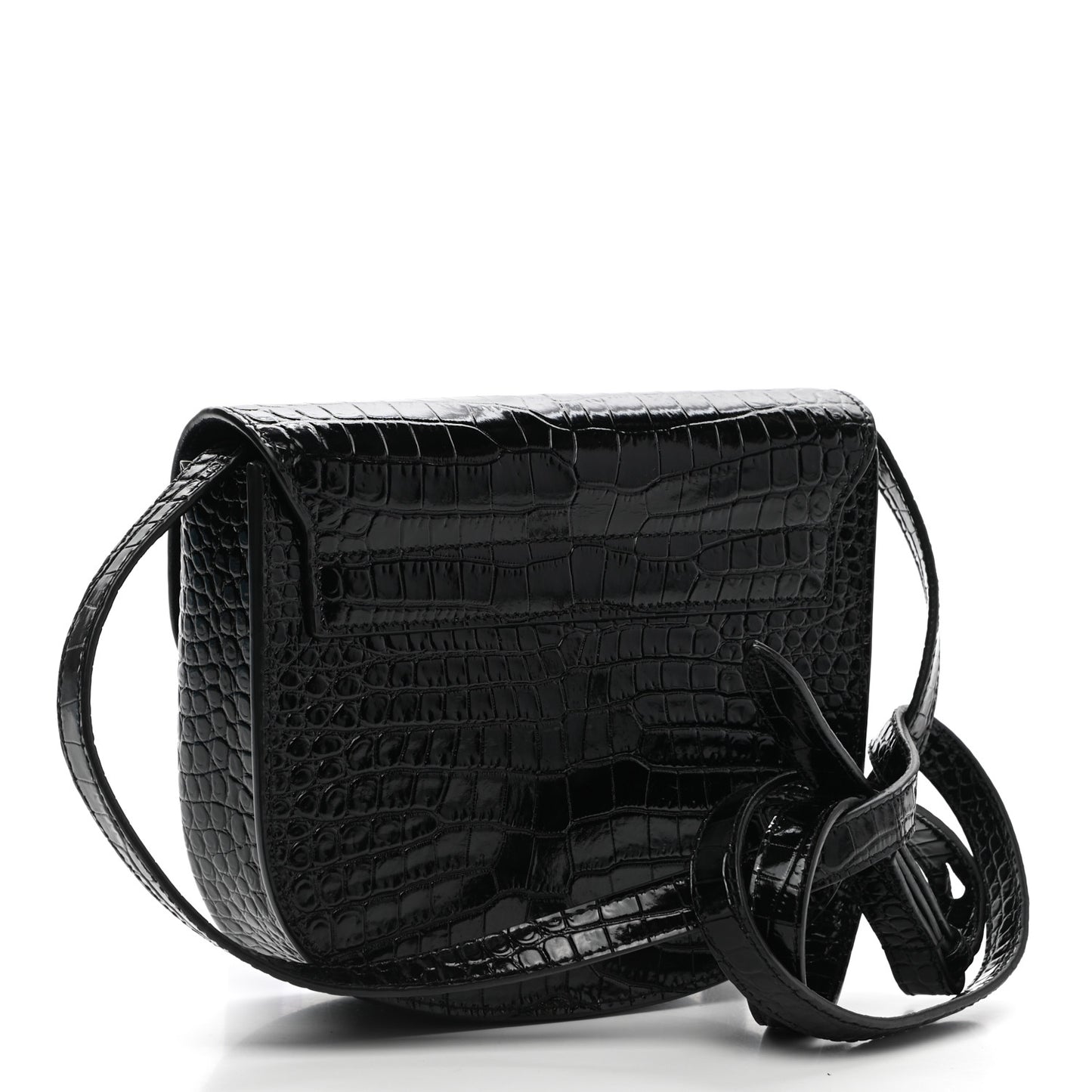 Crocodile Embossed Calfskin Small Kaia Satchel Black