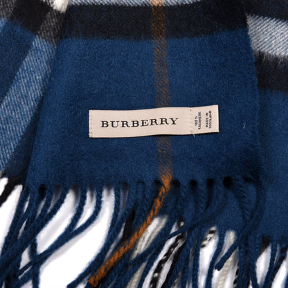 Burberry Cashmere Giant Check Fringe Scarf Blue 3 of 3