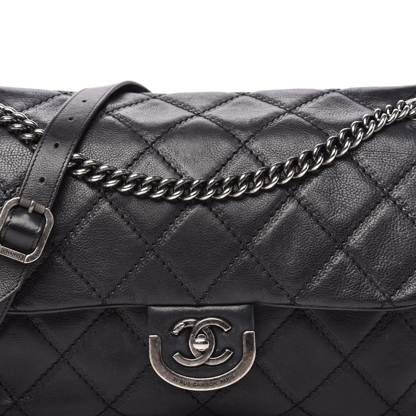 Calfskin Quilted Jumbo Coco Sporran Flap Black