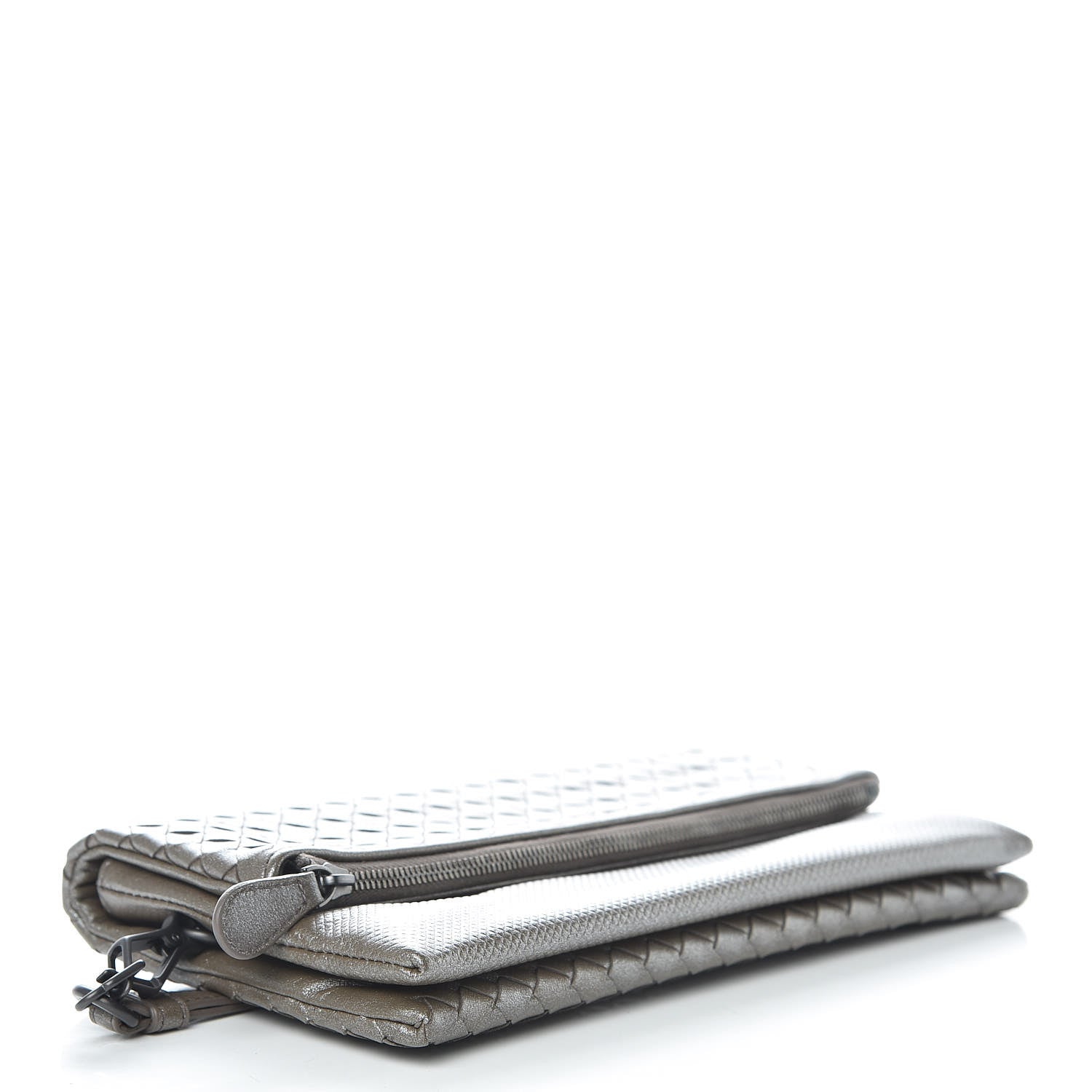 Bottega Veneta Metallic Nappa Intrecciato Flap Wristlet Light Grey 4 of 8