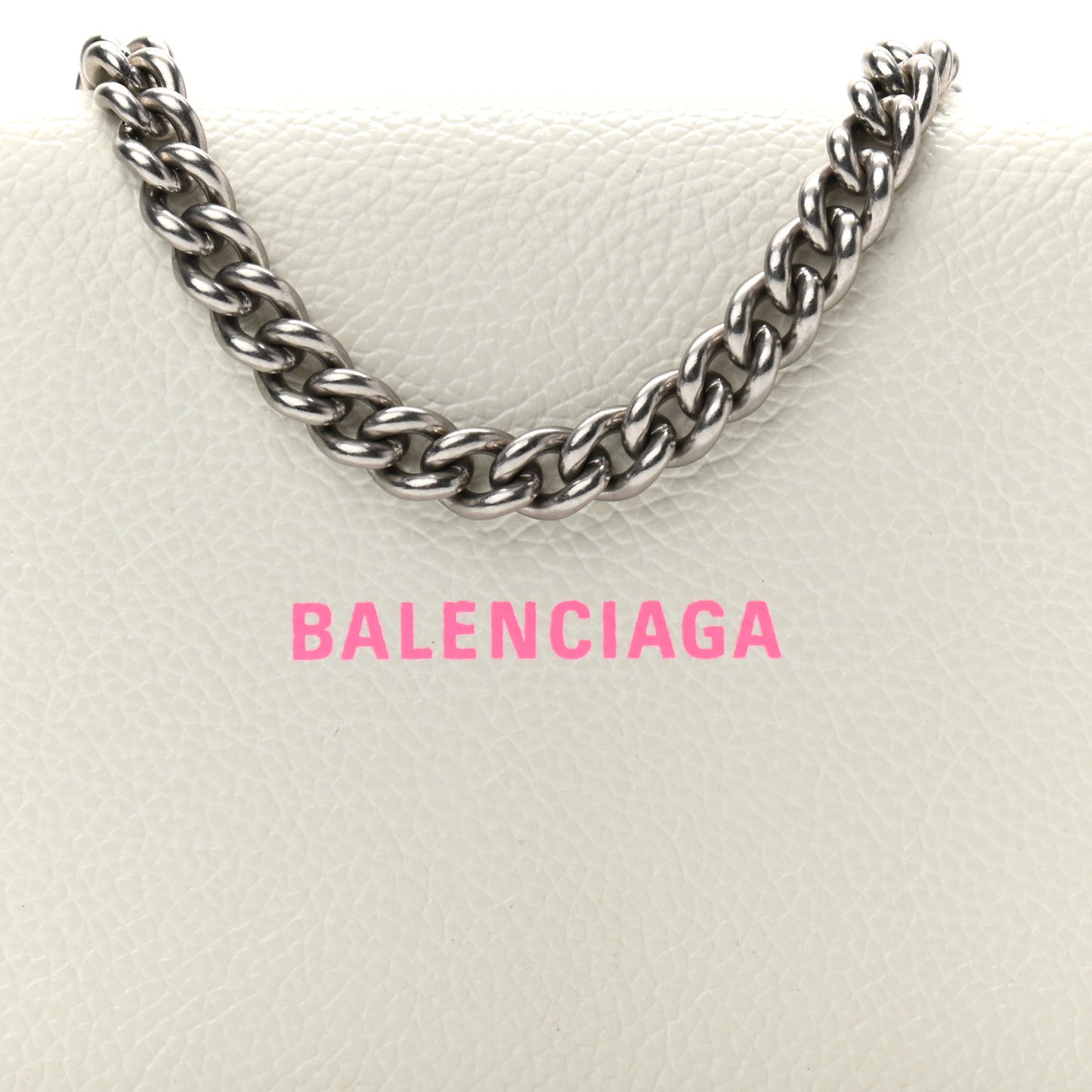 Grained Calfskin Logo Cash Phone Holder Wallet On Chain White Fluo Pink