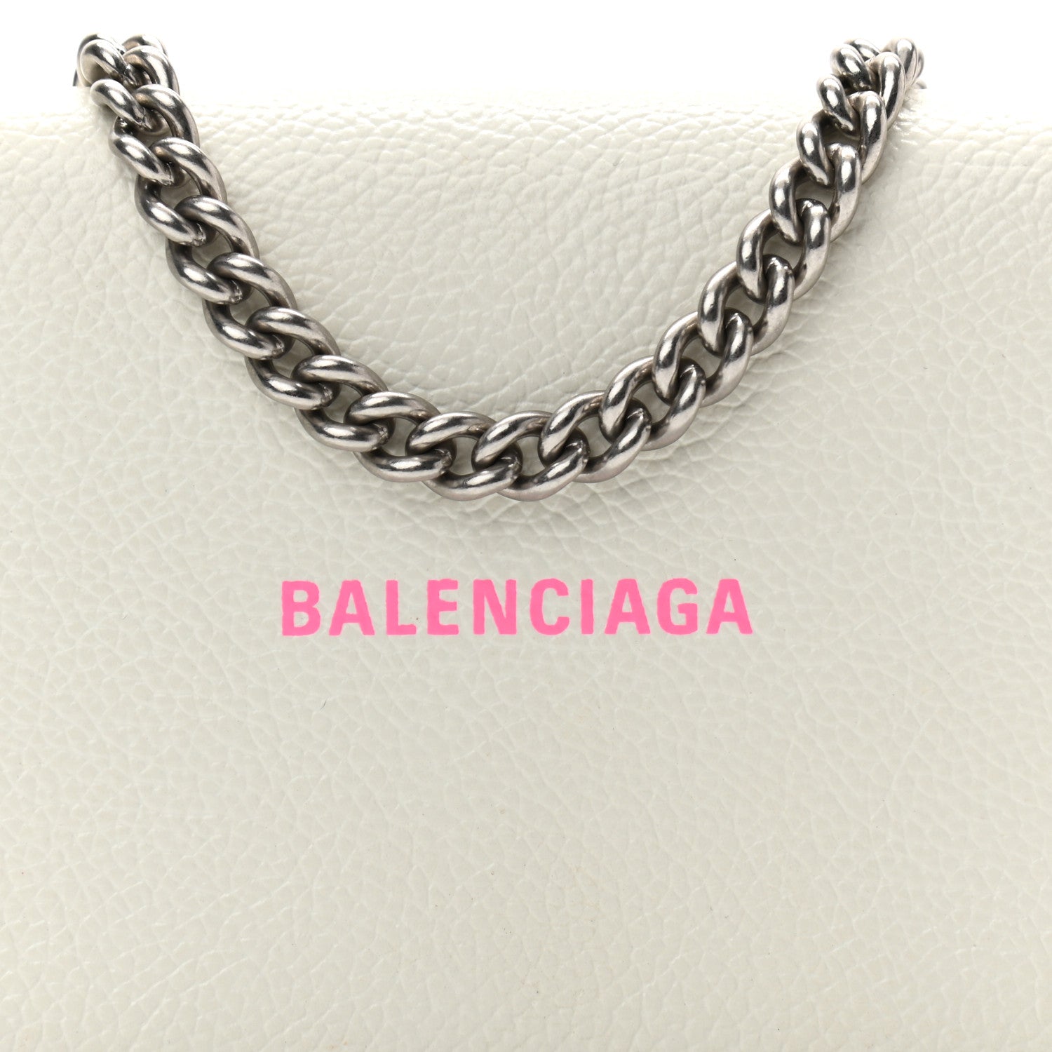 Balenciaga Grained Calfskin Logo Cash Phone Holder Wallet On Chain White Fluo Pink 7 of 9