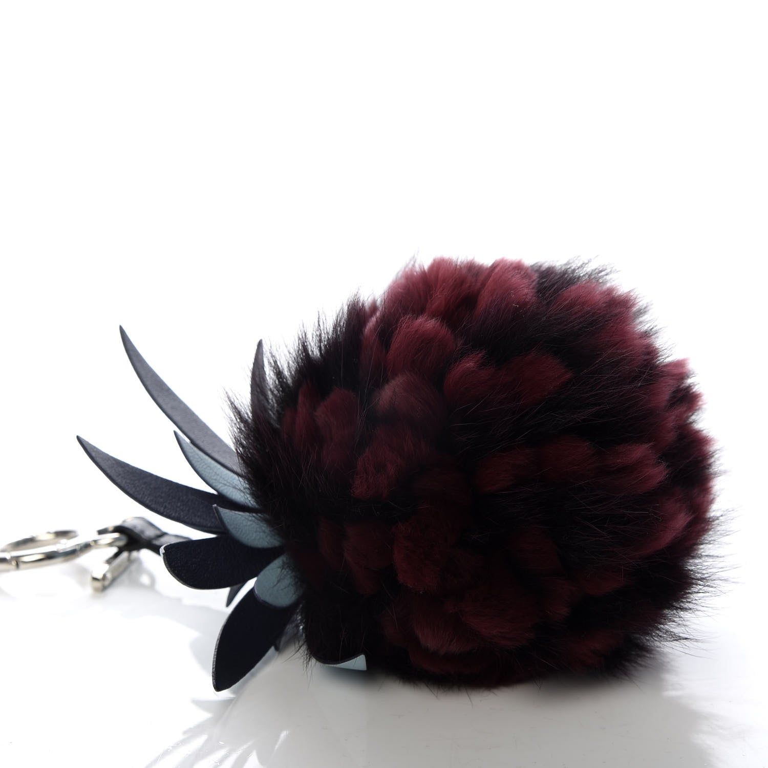 Fendi Fox Rabbit Fur Nappa Pineapple Bag Charm Bordeaux Turchese Pallido Multicolor 3 of 4
