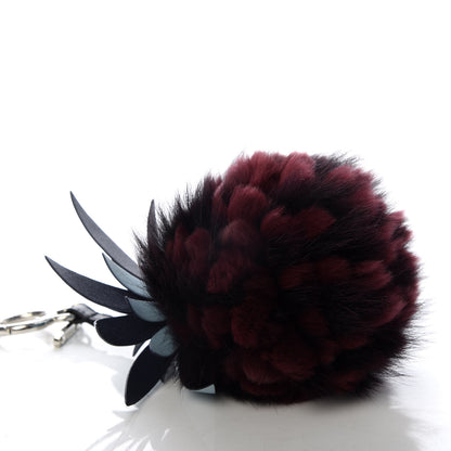 Fendi Fox Rabbit Fur Nappa Pineapple Bag Charm Bordeaux Turchese Pallido Multicolor 3 of 4