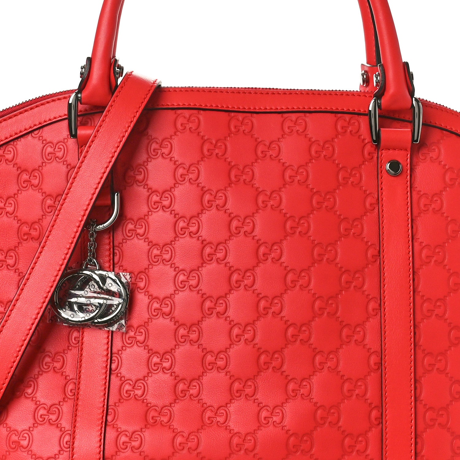 Gucci Guccissima Large GG Charm Convertible Dome Satchel Red 8 of 10