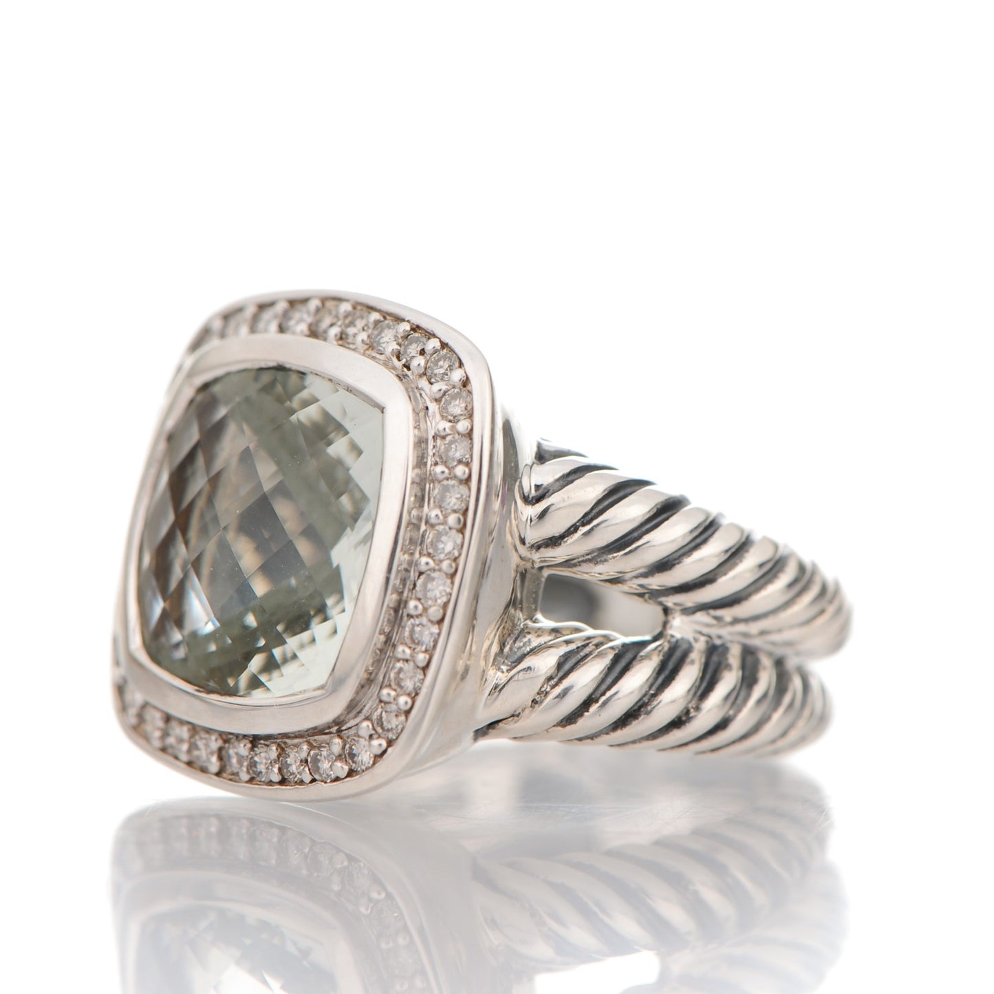 Sterling Silver Diamond Prasiolite 11mm Albion Ring 50 5.5