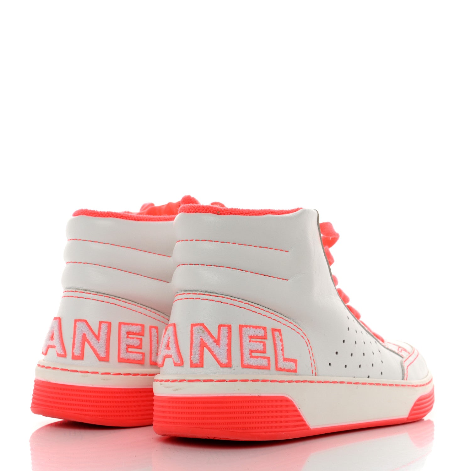 Chanel Calfskin Womens Logo High Top Sneakers 41 Orange White 4 of 11