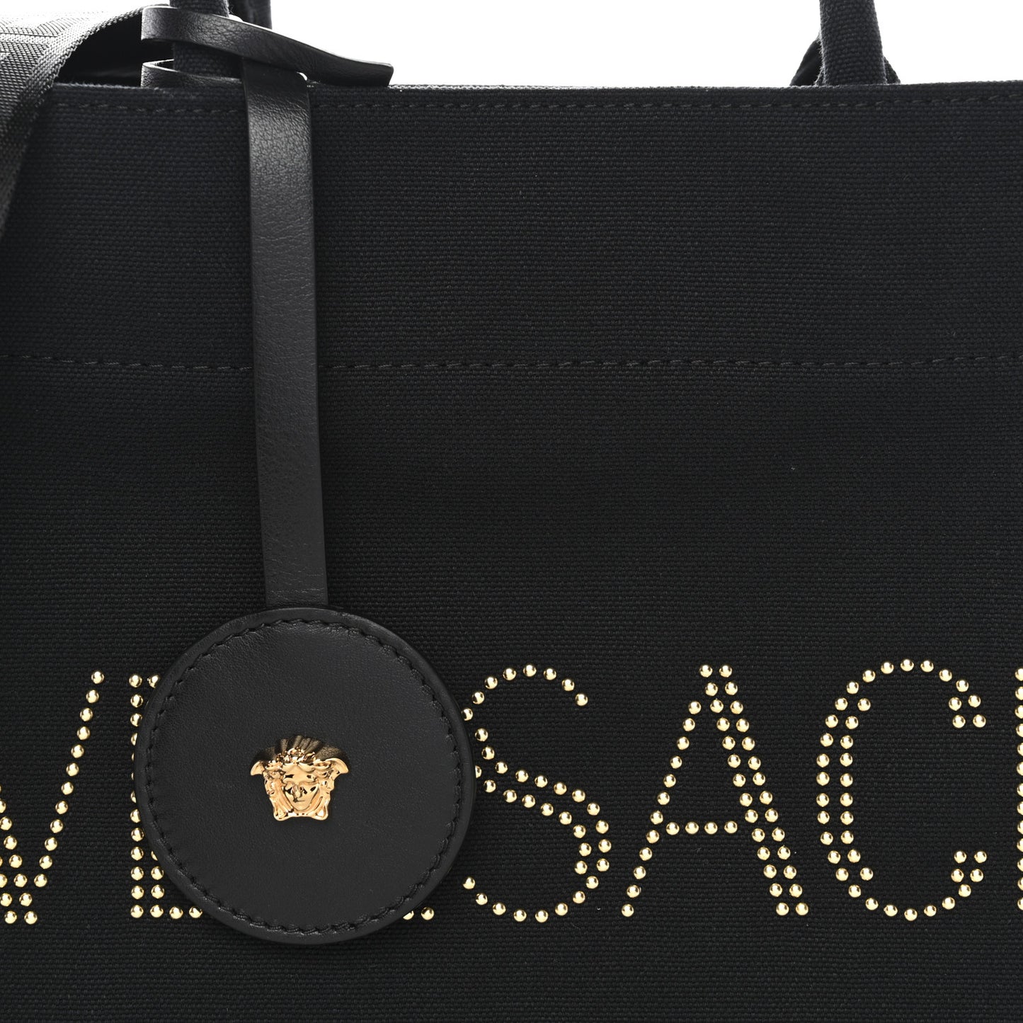 Canvas Studded Small Logo Tote Bag Black