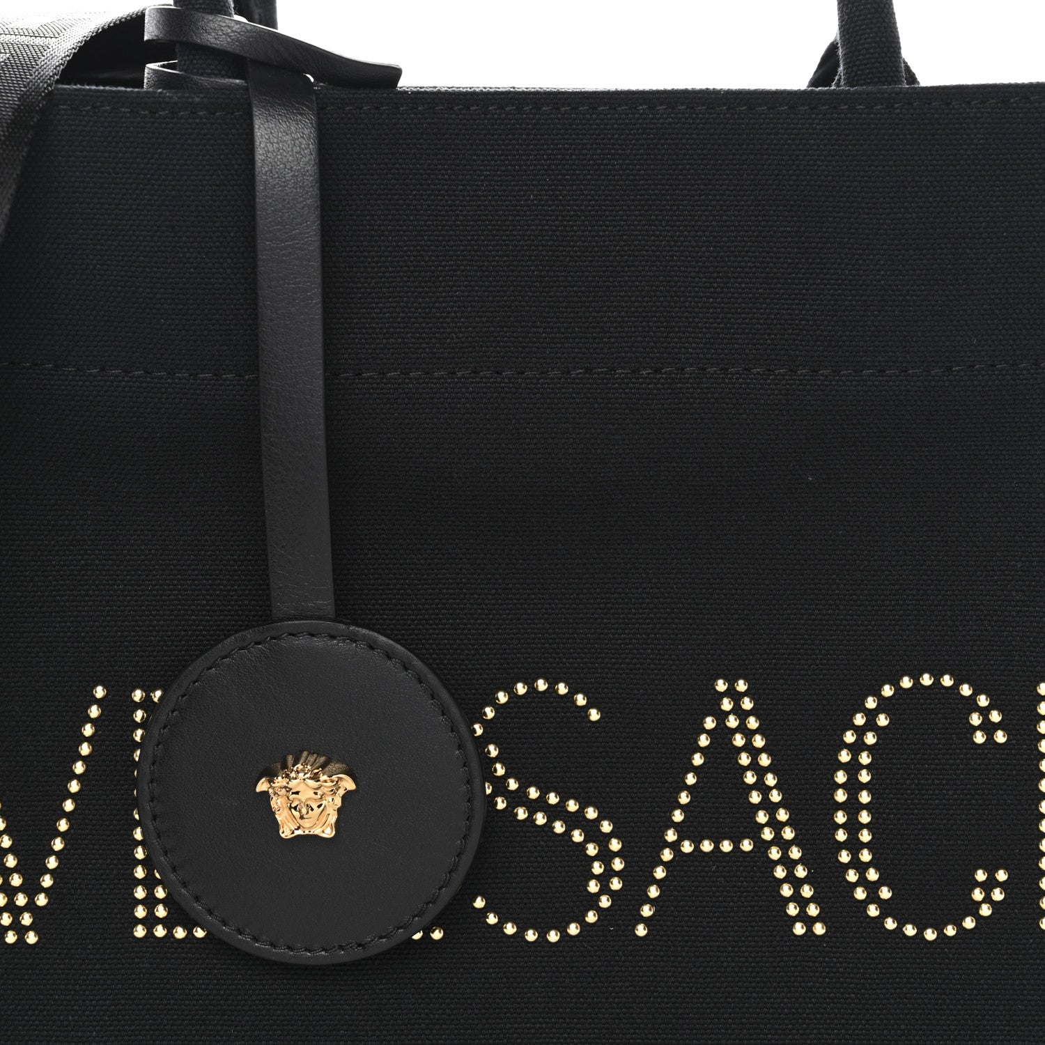 Versace Canvas Studded Small Logo Tote Bag Black 8 of 11