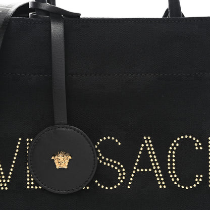 Versace Canvas Studded Small Logo Tote Bag Black 8 of 11