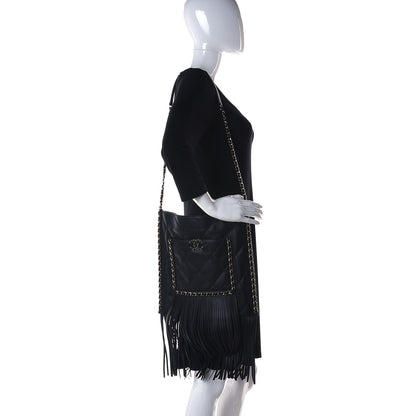 Chanel Calfskin Quilted Fringe Shopping Bag Black 2 of 13