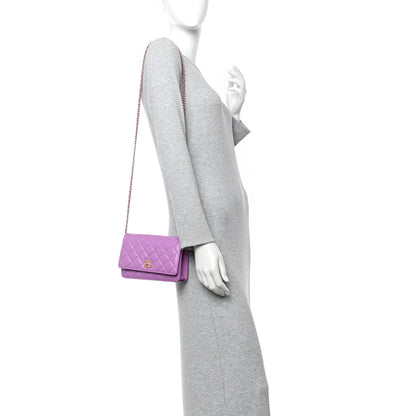 Chanel Lambskin Quilted CC Pearl Crush Wallet on Chain WOC Purple 2 of 12