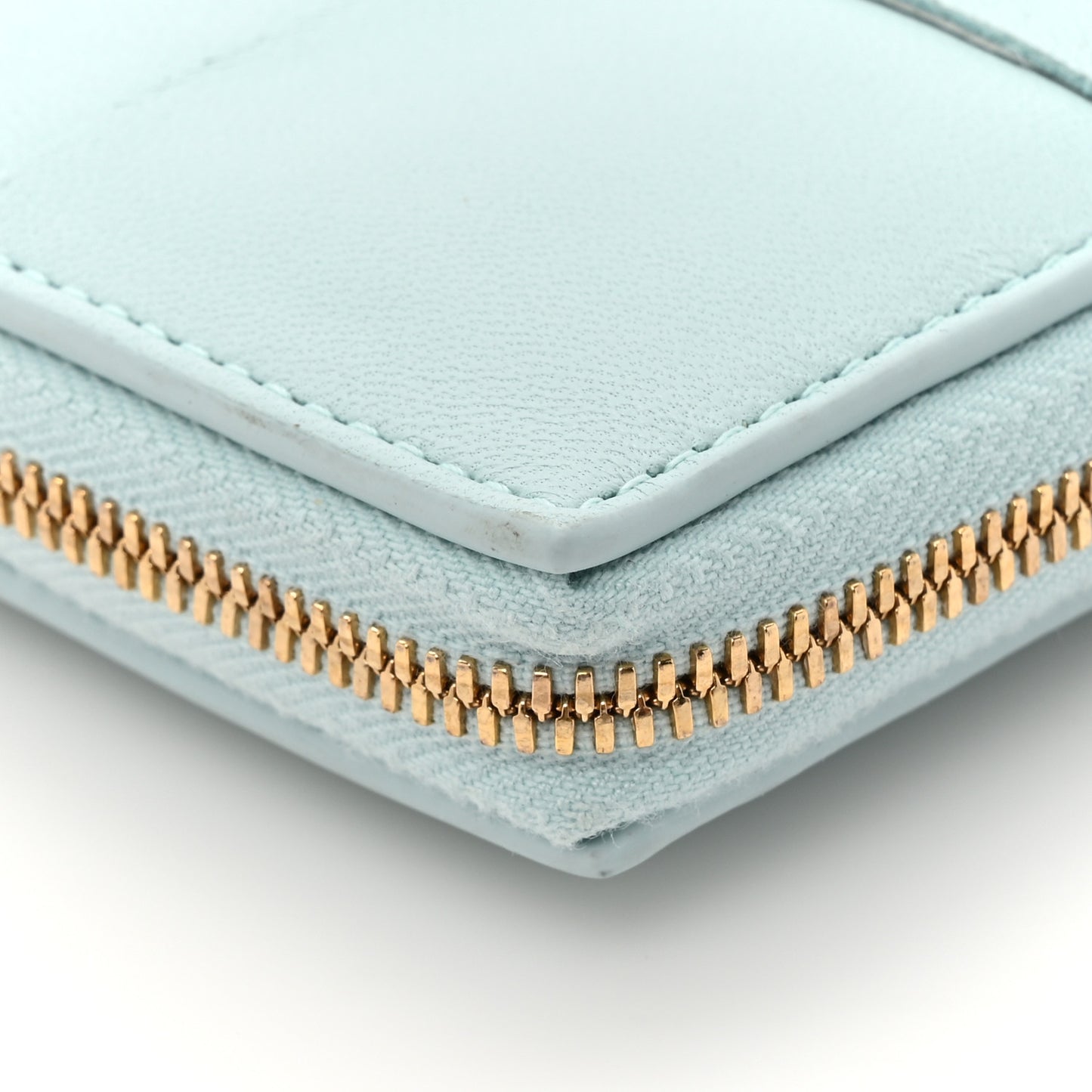 Shiny Calfskin Maxi Intreccio Zip Around Wallet Teal Washed