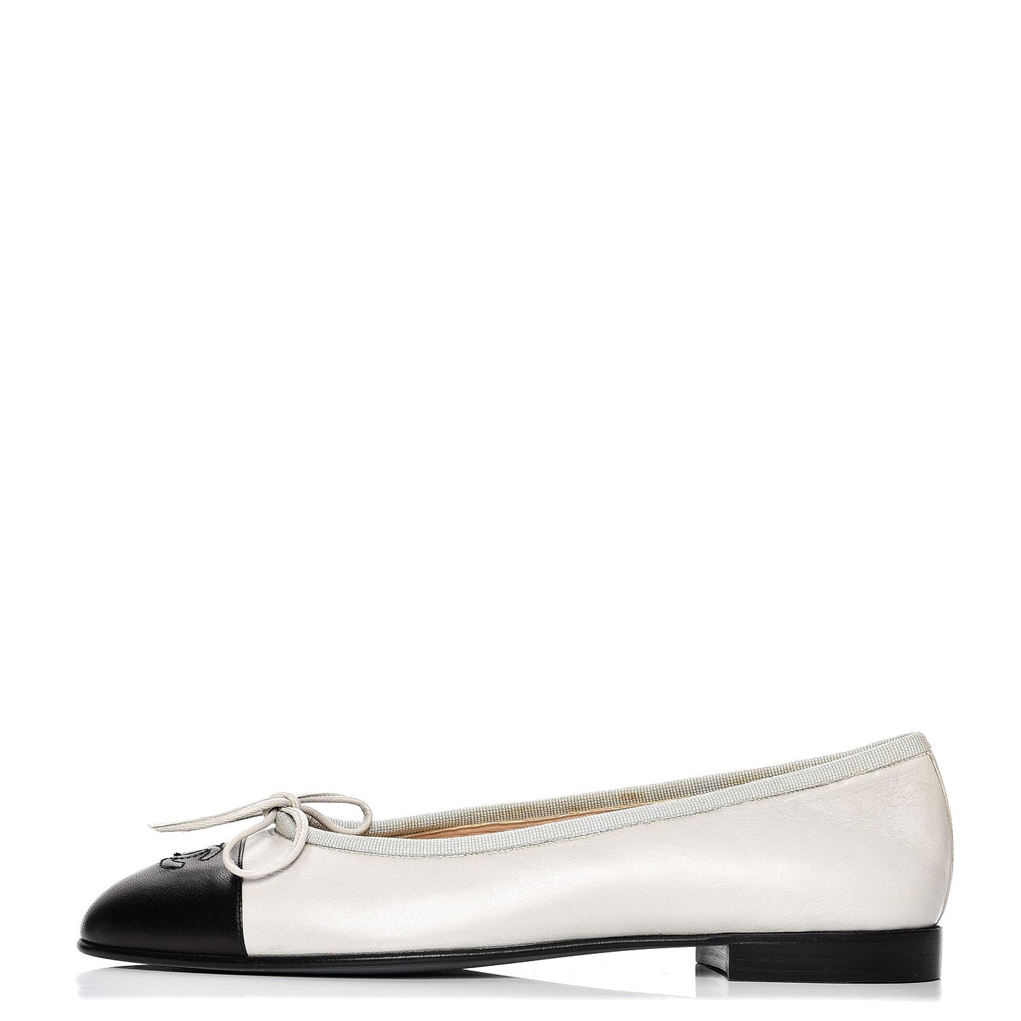 Lambskin Cap Toe Ballerina Flats 39.5 Grey Black