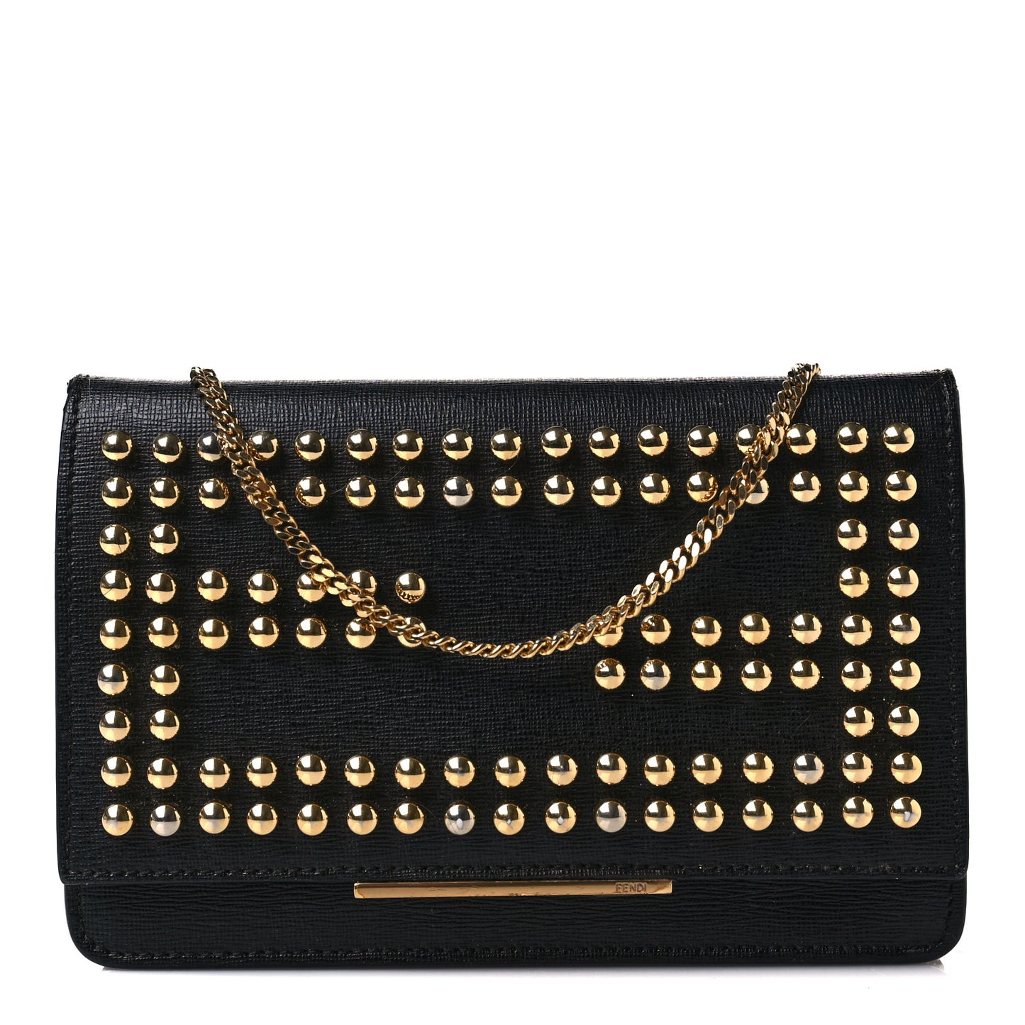 Vitello Elite Studded Tube Wallet on Chain Black