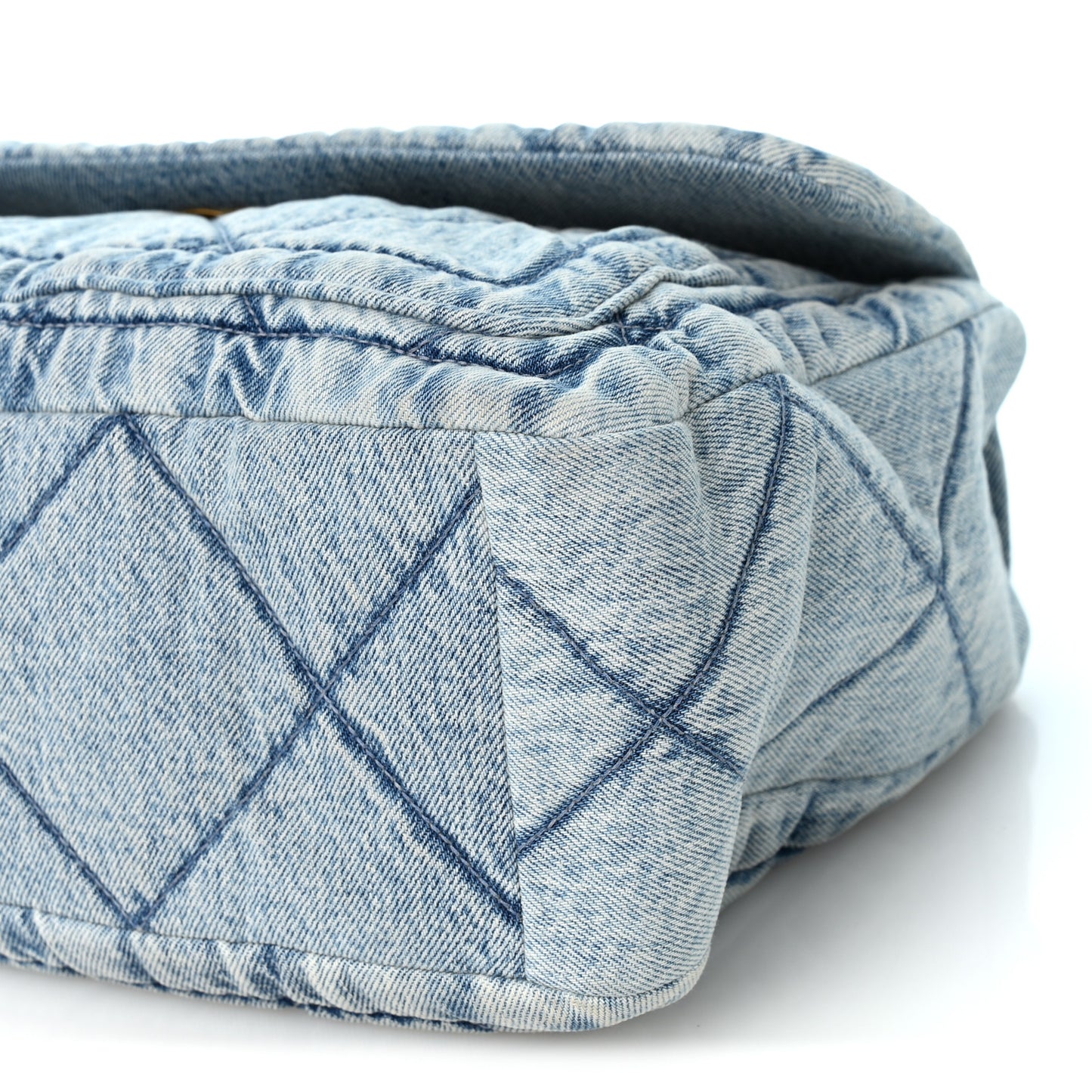 Washed Denim Quilted Flap Bag Blue