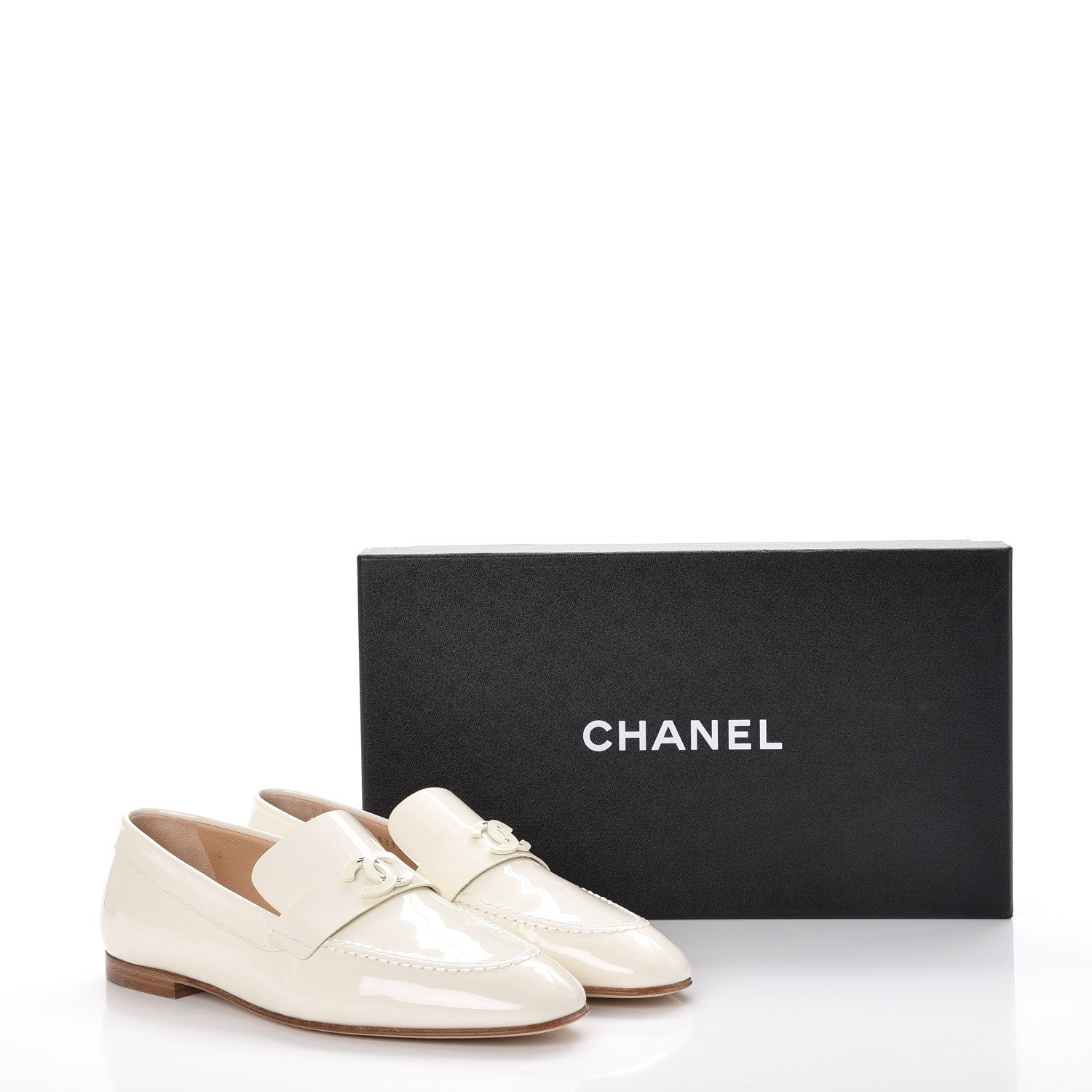 Chanel Patent Calfskin CC Loafers 38 White 9 of 9