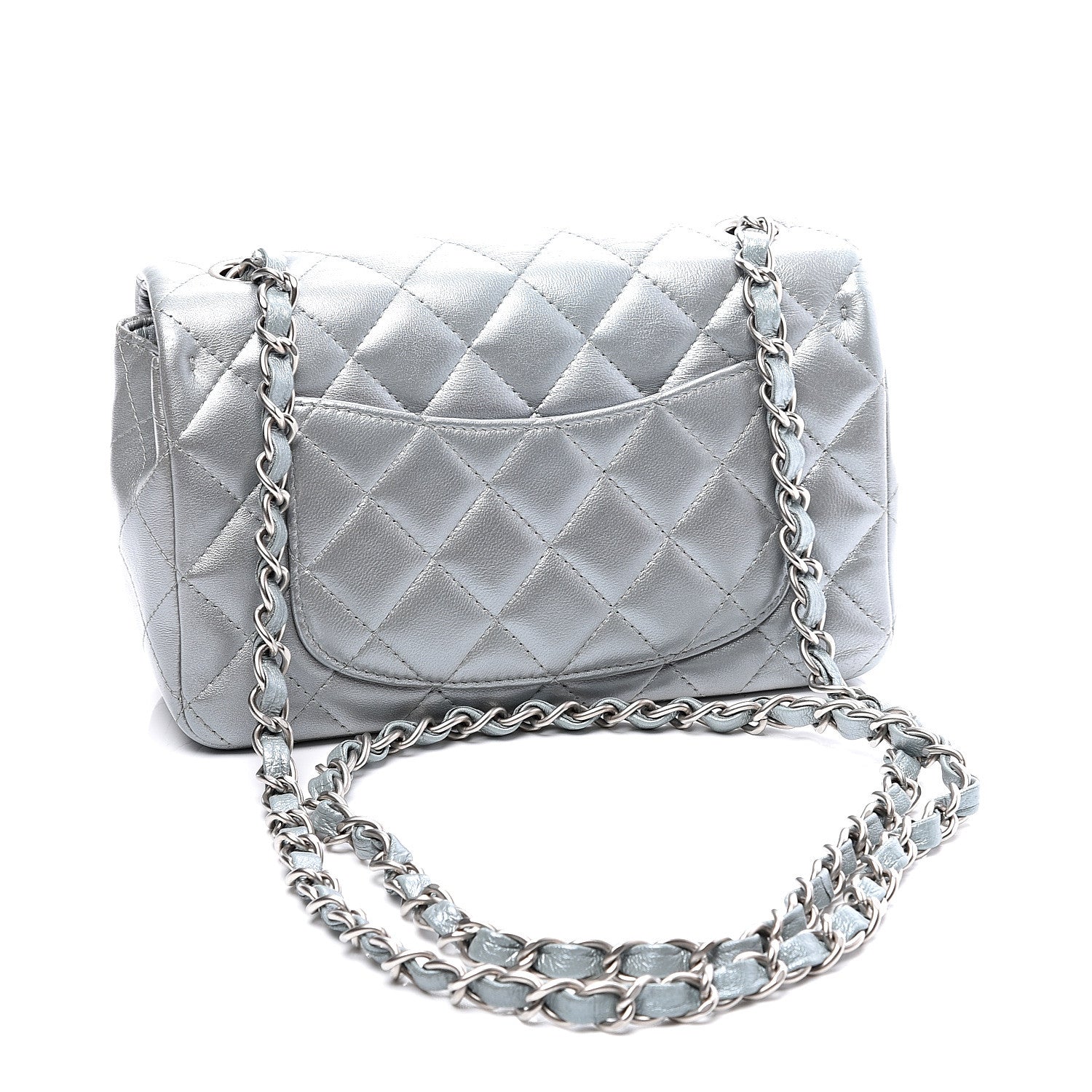 Chanel Metallic Lambskin Quilted Mini Rectangular Flap Silver 2 of 9