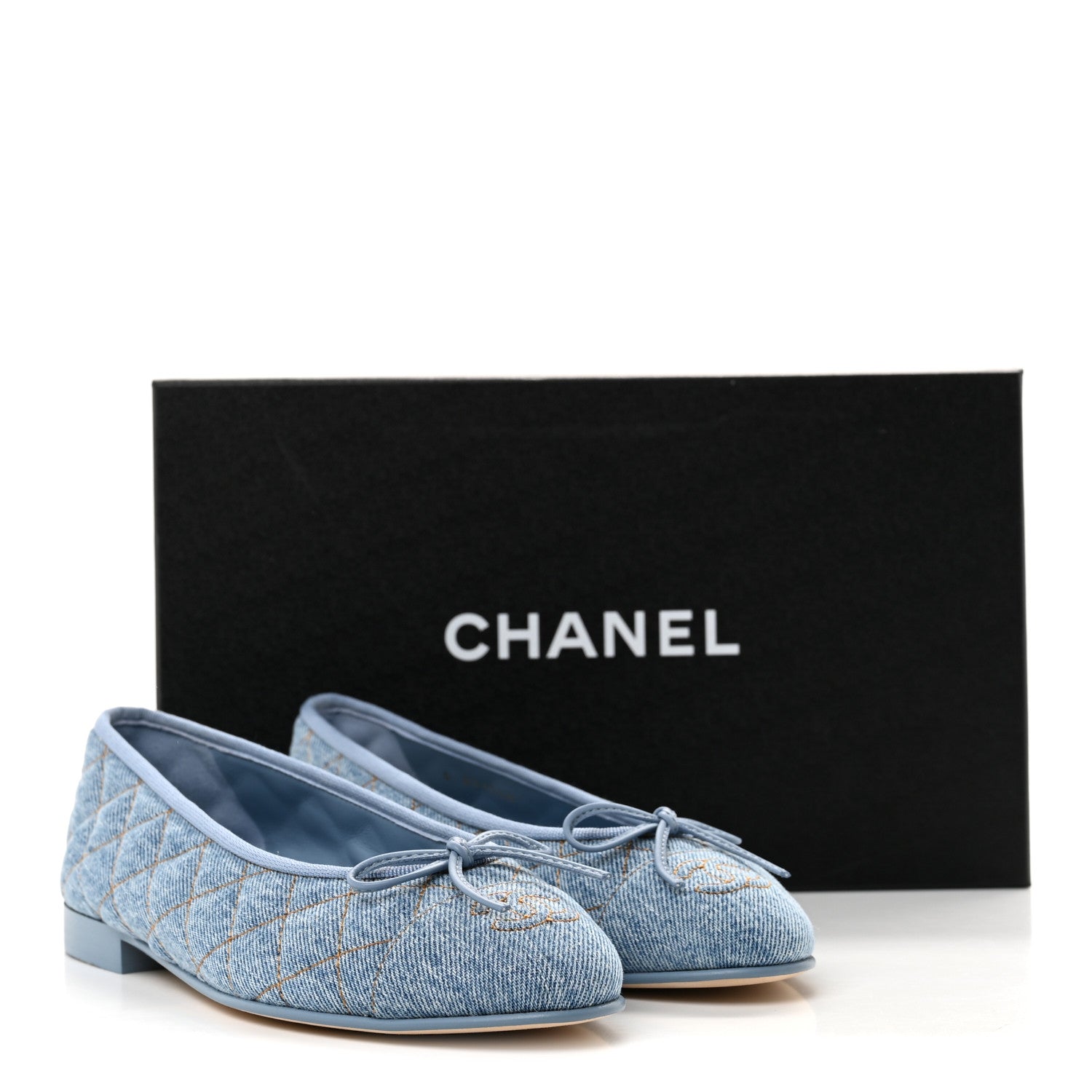 Chanel Denim Quilted CC Cap Toe Ballerina Flats 36.5 Light Blue 10 of 10
