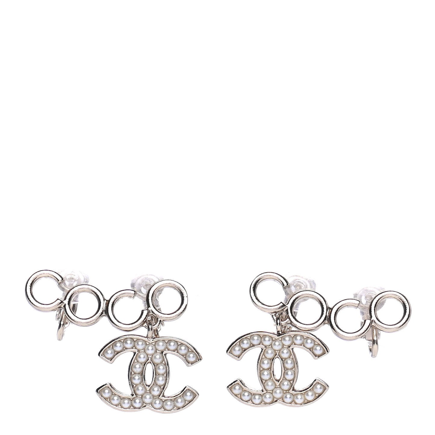 Metal Pearl CC Coco Climber Clip On Earrings Gold