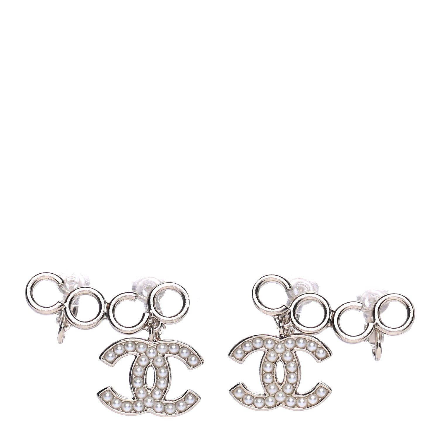 Chanel Metal Pearl CC Coco Climber Clip On Earrings Gold 1 of 4