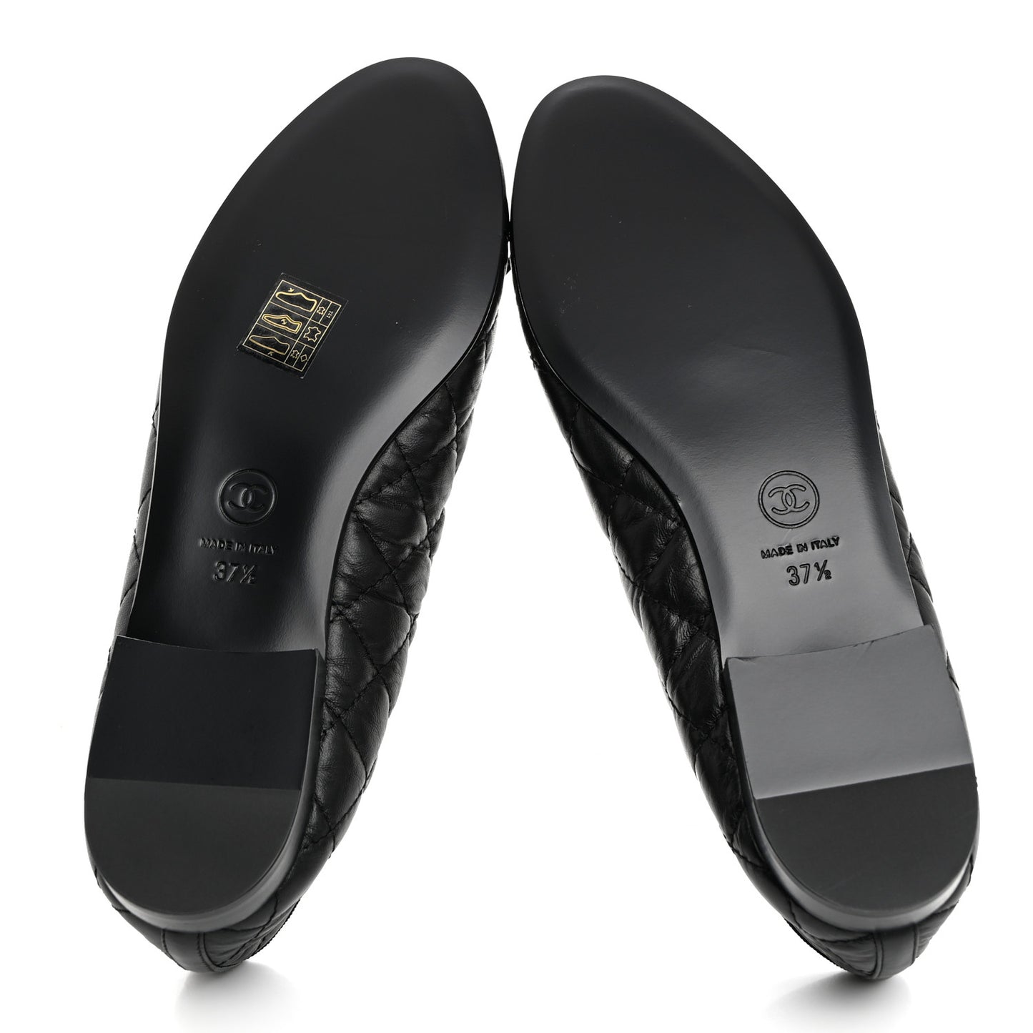 Aged Calfskin Quilted CC Cap Toe Ballerina Flats 37.5 Black