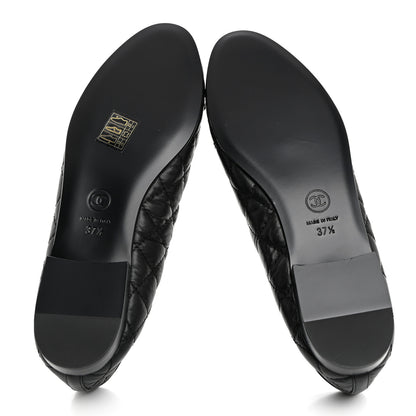 Chanel Aged Calfskin Quilted CC Cap Toe Ballerina Flats 37.5 Black 5 of 9