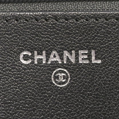 Chanel Metallic Goatskin Chevron Quilted Vintage Mademoiselle Wallet On Chain WOC Charcoal 6 of 11