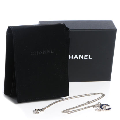 Chanel Pearl Beaded CC Necklace Silver White Blue 4 of 4