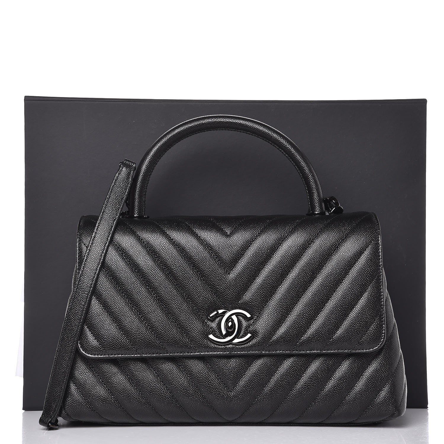 Chanel Caviar Chevron Quilted Small Coco Handle Flap So Black 8 of 8